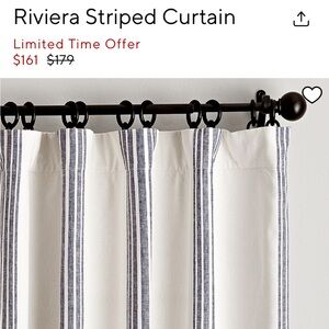 2 Pottery Barn Riviera Striped Curtains in Navy, Light-Filtering